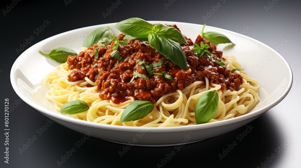 A plate of spaghetti with tomato sauce and basil A plate of spaghetti with tomato sauce and basil