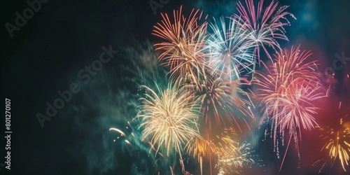 Vibrant Fireworks Display Over Coastal City During Nighttime Celebration photo