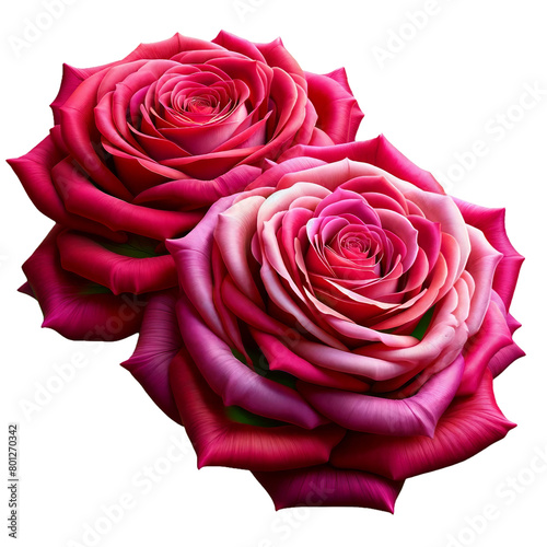 Two vibrant pink roses on a deep black background