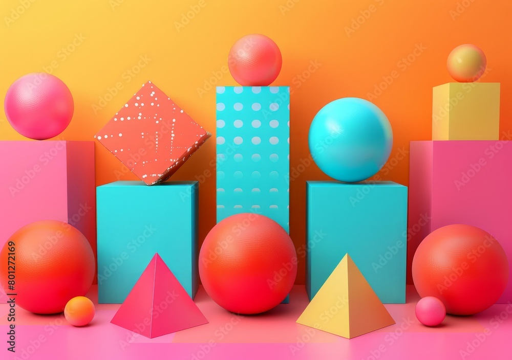Colorful 3D spheres and geometric shapes composition Colorful 3D spheres and geometric shapes composition