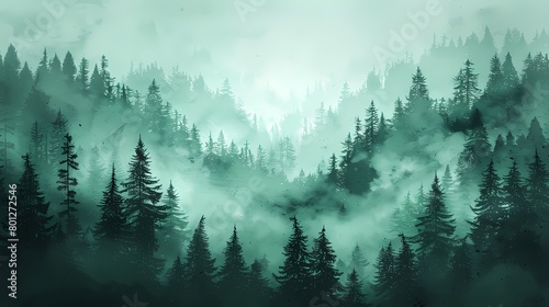 Forest foggy illustration poster background © jinzhen