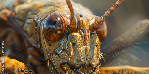 A close up of a giant grasshopper's face.
 photo