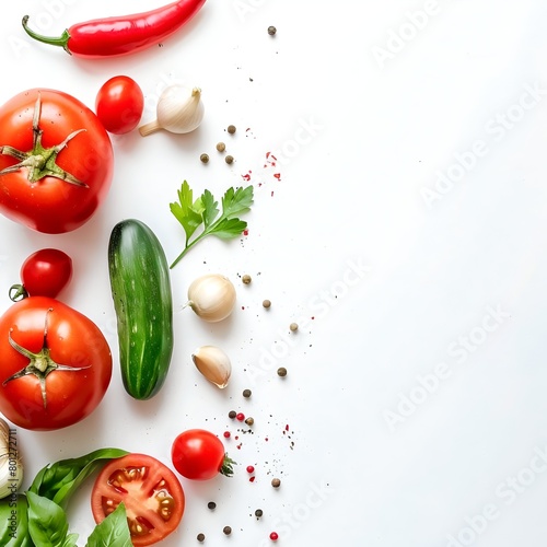 Vegetables on white background, top view