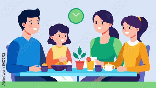 A family sitting down for dinner with the parents explaining the concept of investing in stocks and bonds while the kids listen intently.