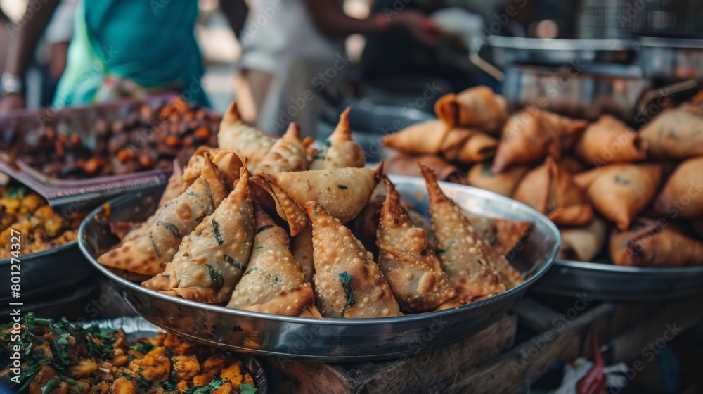 A food blogger capturing the beauty of Indian cuisine with a stunning photo of an assortment of samosas, inspiring followers to explore the rich flavors of Indian street food. A food blogger capturing the beauty of Indian cuisine with a stunning photo of an assortment of samosas, inspiring followers to explore the rich flavors of Indian street food.