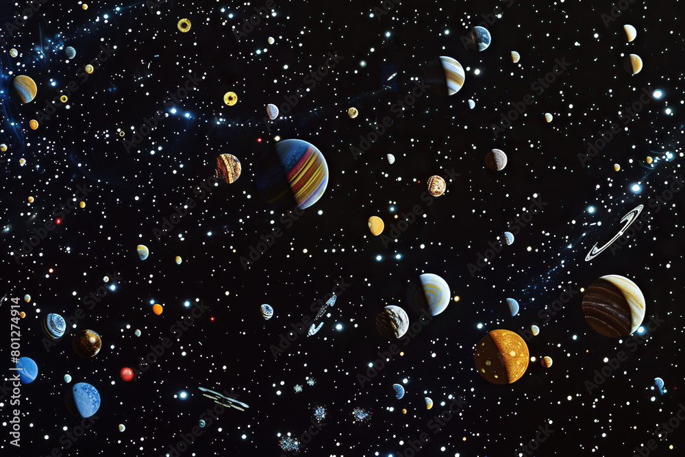 Naklejka premium Generative ai on theme of parade of planets in solar system, bright stars glow in atmosphere