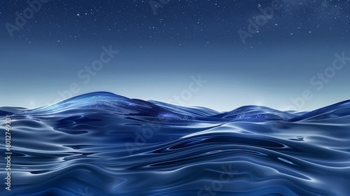 A calming wave of indigo blue, with a gradient style and a glassy texture that reflects the deep mystery of the night sky, captured in