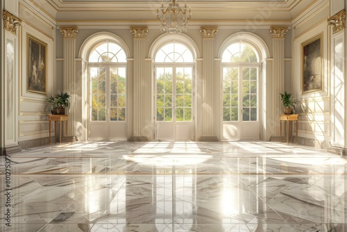 Elegant European style hall with marble floor and big windows © duyina1990