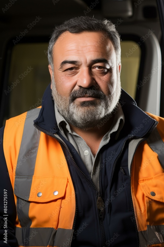 Portrait of a male construction worker wearing a reflective vest Portrait of a male construction worker wearing a reflective vest