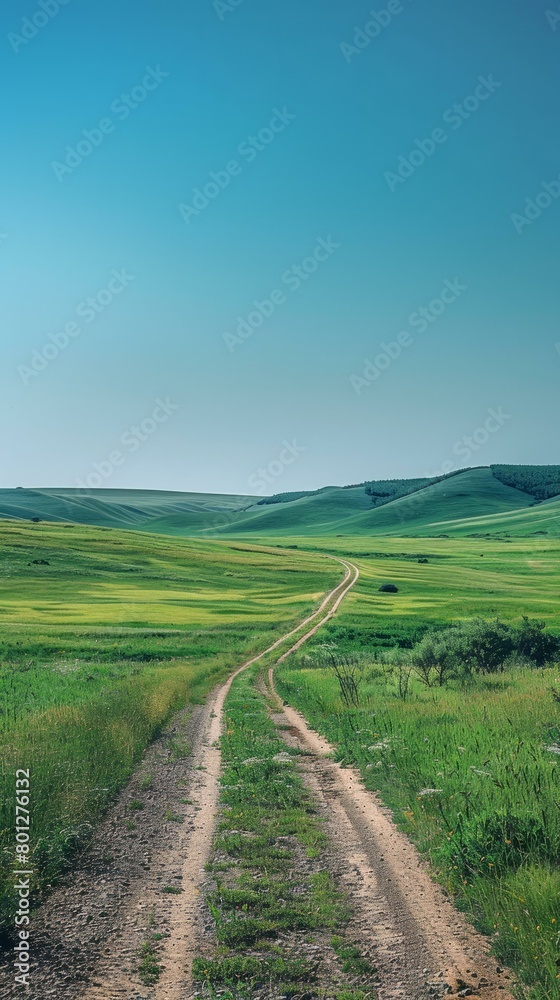 dirt road through a lush green grassy hill