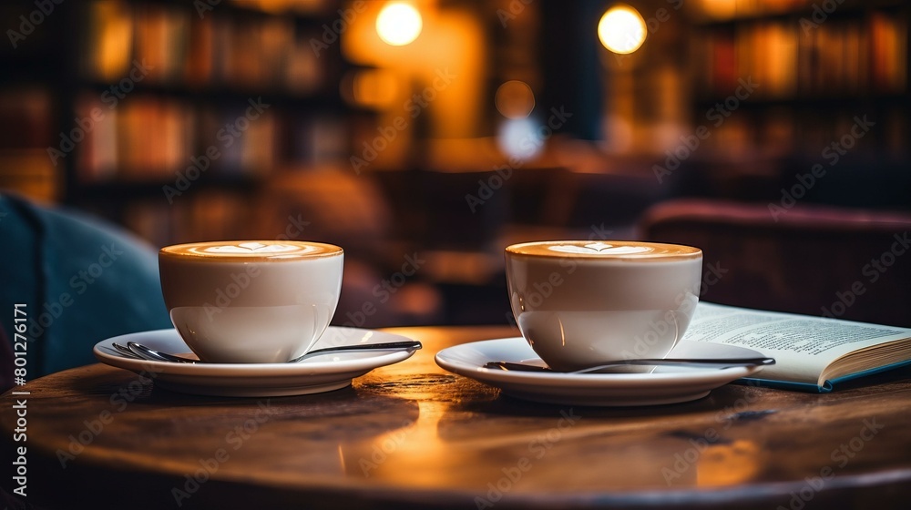Two cups of coffee on a table in a cafe Two cups of coffee on a table in a cafe