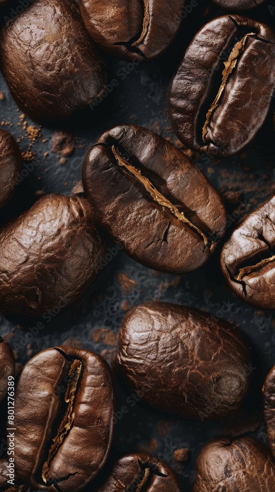 Close-up photograph of roasted coffee beans Close-up photograph of roasted coffee beans