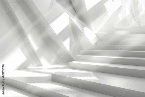 White abstract background with stairs and geometric shapes