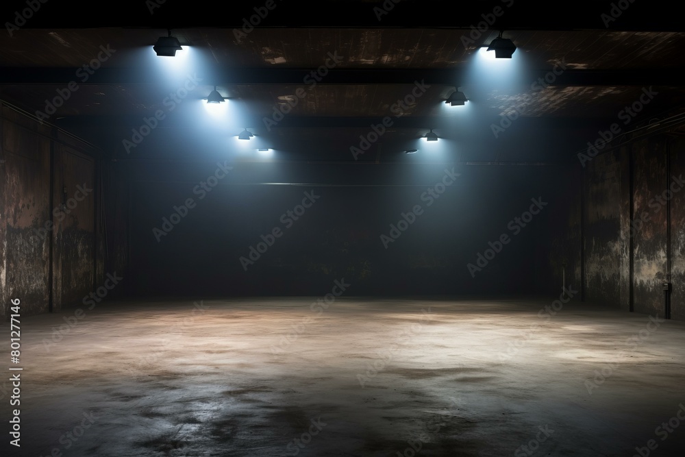 Empty room with concrete floor and spotlights Empty room with concrete floor and spotlights