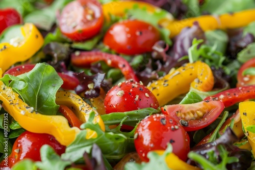 Leaf salad with peppers and tomatoes