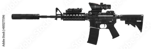 Weapons and military equipment for army, Assault rifle gun (M4A1) with attachment, Acog red dot sign isolated on white background