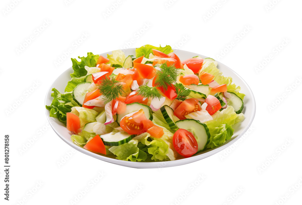 fresh mixed salad mix with tomatoes, cucumbers, feta cheese, red onions and dill in a white bowl on a isolated transparent background. Generative AI fresh mixed salad mix with tomatoes, cucumbers, feta cheese, red onions and dill in a white bowl on a isolated transparent background. Generative AI