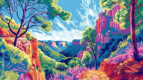 vintage gorges landscape abstract art poster background photo