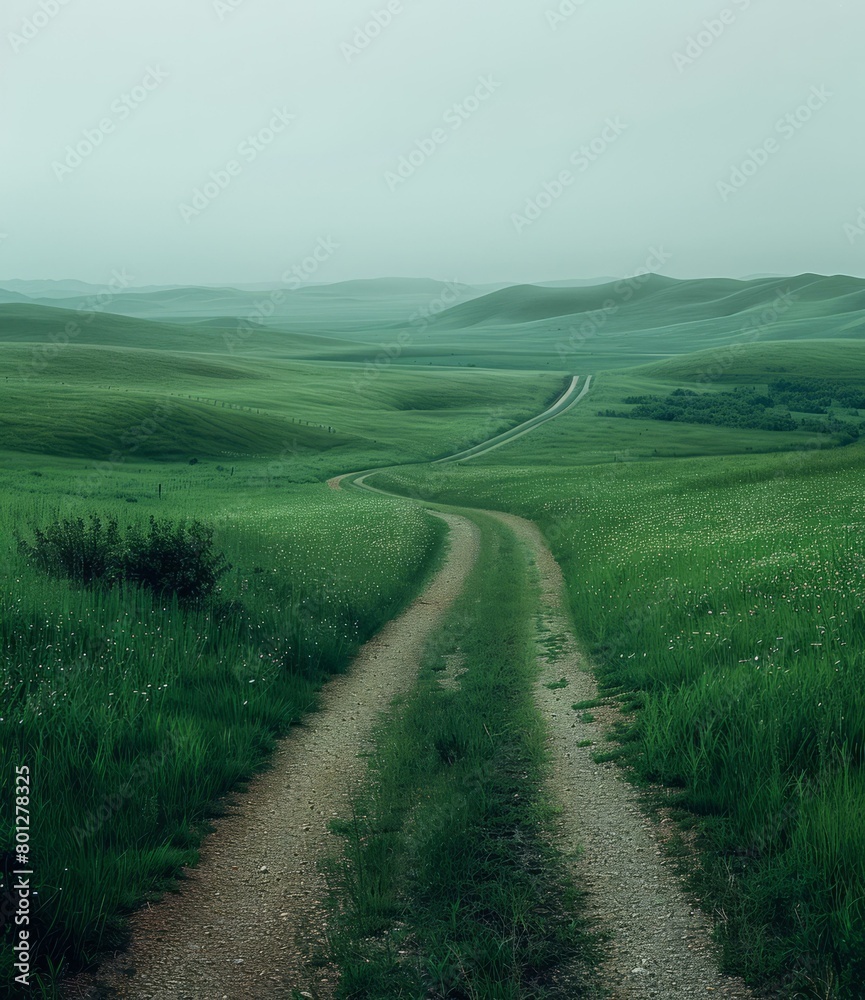 The road through the green hills
