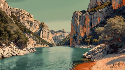 Leinwandbilder Olivgrün vintage gorges landscape abstract art poster background  © jinzhen