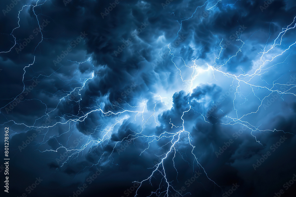 Generative ai on theme of scary bright electric lightning bolt with branches in the night dark sky Generative ai on theme of scary bright electric lightning bolt with branches in the night dark sky