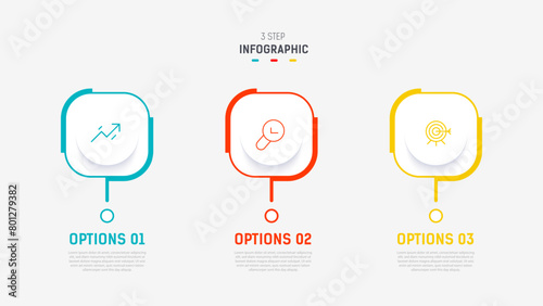 Three Step Infographic label design Vector template with line icons. process steps diagram, presentations, workflow layout, banner, flow chart, info graph vector illustration.