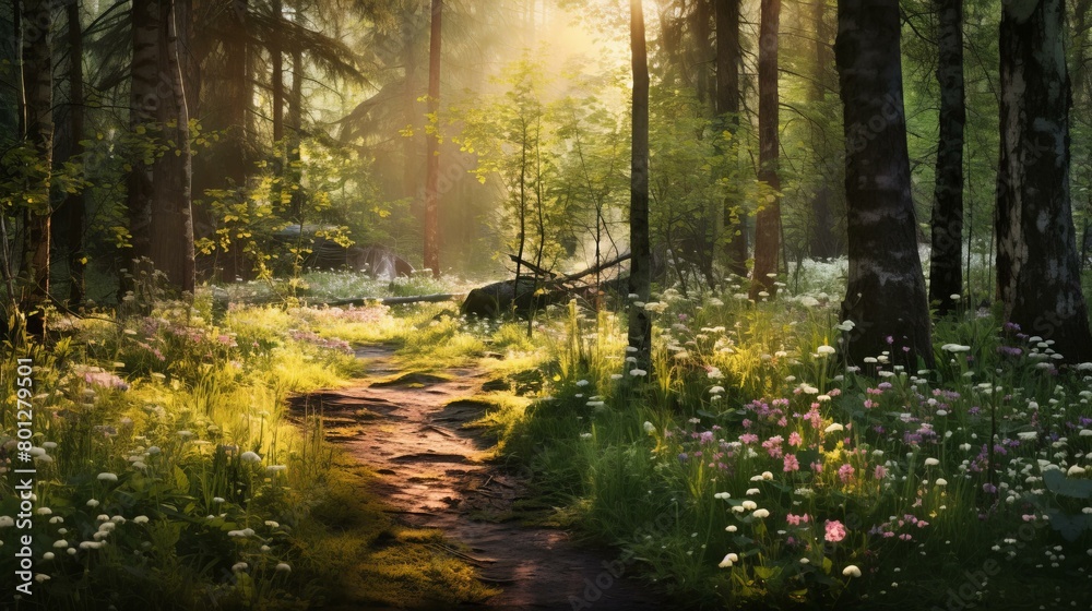 Obraz premium The Glowing Path through the Enchanted Woodland