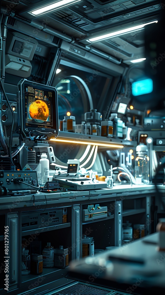 A laboratory in a spaceship.