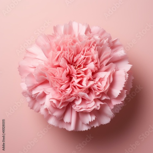 A pink carnation flower in full bloom against a pink background.