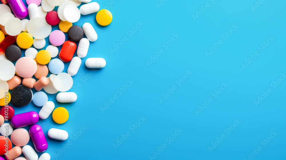 Multi-colored bright tablets on a white background. Multi-colored bright tablets on a white background.