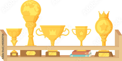 Trophy shelf. Golden prize collection. sport winner concept.