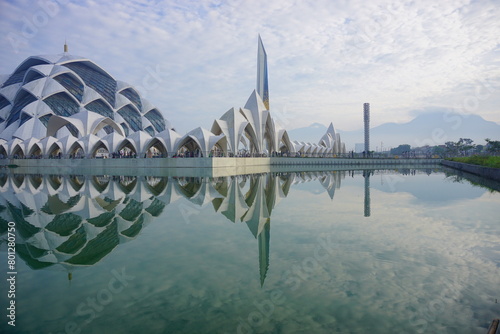 Al-Jabbar mosque with modern architecture. Floating mosque of bandung west java Indonesia. 