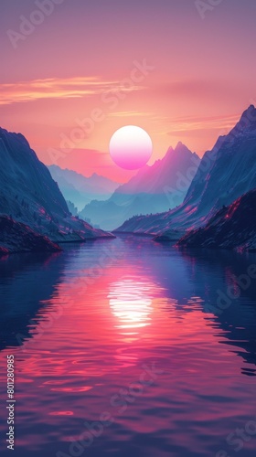 Tranquil Setting of Mountain Lake Sunset photo