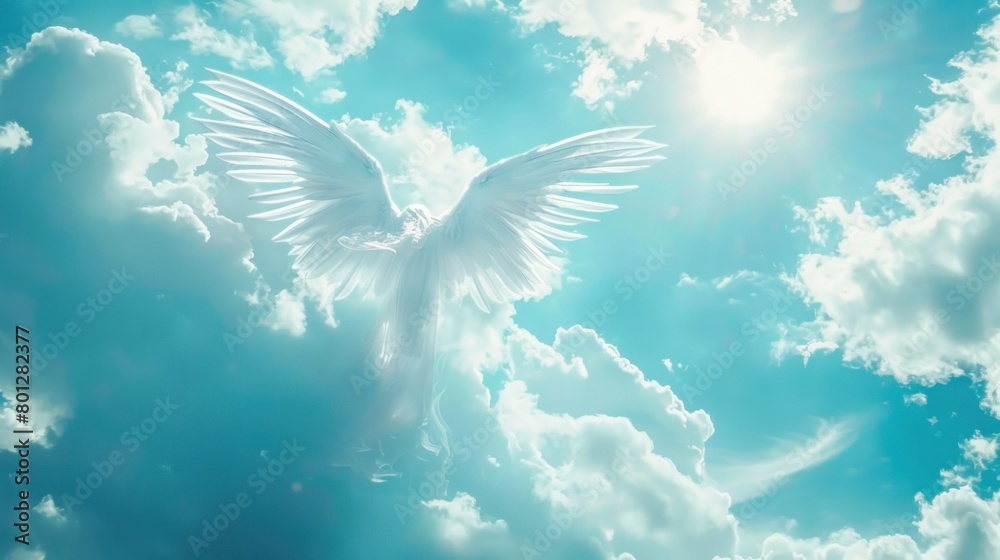An angelic spirit in the blue sky amidst clouds. An angelic spirit in the blue sky amidst clouds.