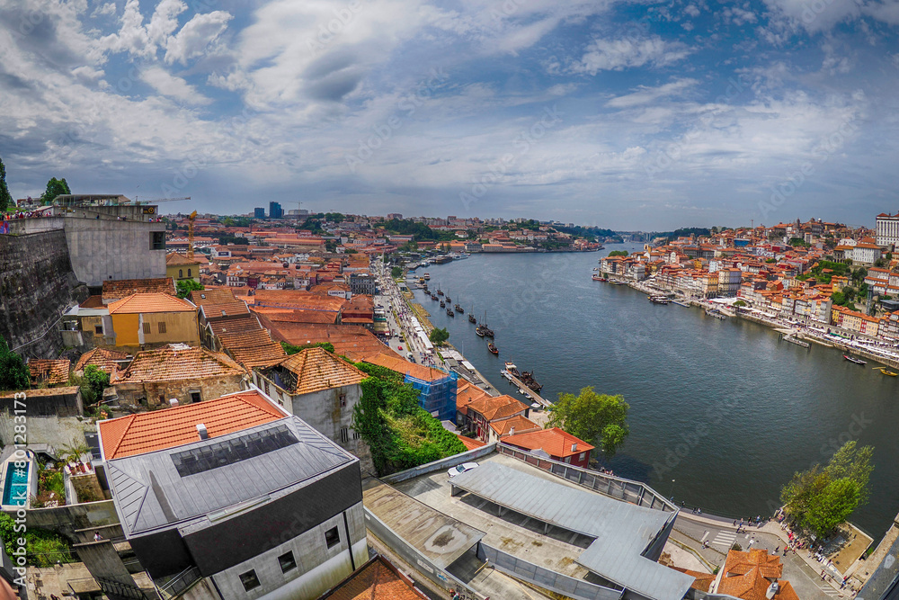 porto portugal view from bridge on the Douro River cityscape