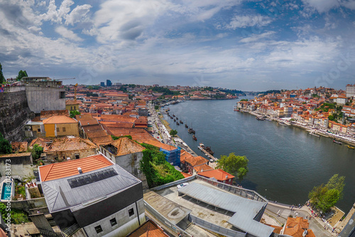 porto portugal view from bridge on the Douro River cityscape photo