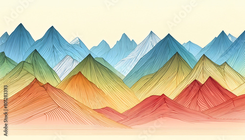 Rainbow Spectrum Mountain Range Line Art - Colorful Peaks Background, 4K Wallpaper, Wall Art