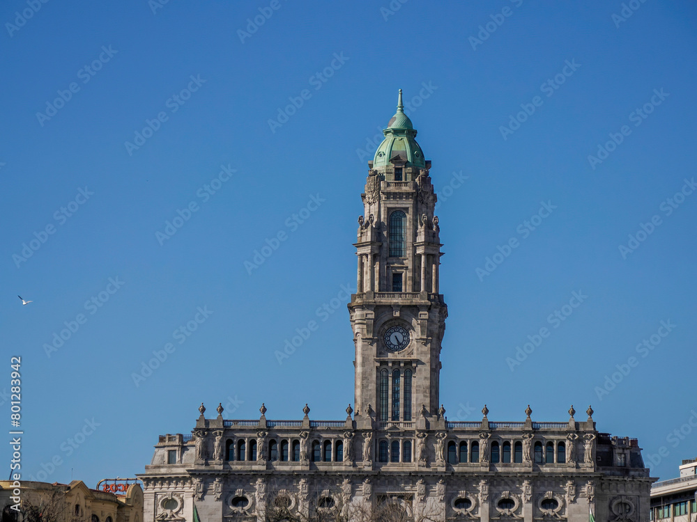 Porto city hall building tower, Portugal.