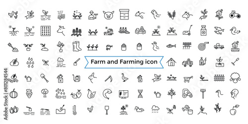 Farm and Farming, Agriculture line web icon set. Contains related to Greenhouse, Haystack, Harvest and more. Outline icons collection. Icon collection. Editable vector icon and illustration.. photo