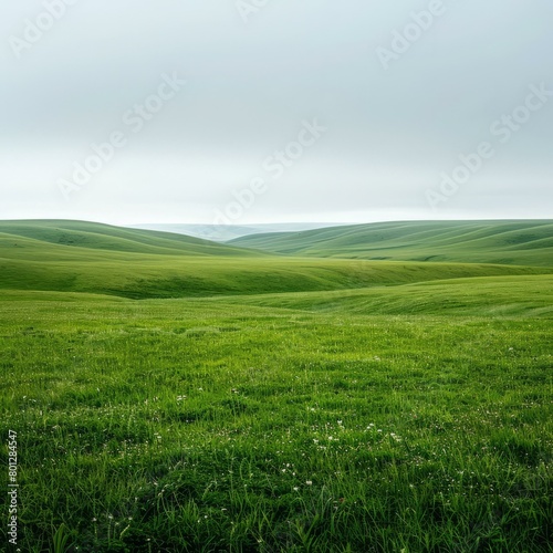 Green rolling hills under a grey sky