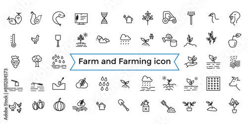 Farm and Farming, Agriculture line web icon set. Contains related to Greenhouse, Haystack, Harvest and more. Outline icons collection. Icon collection. Editable vector icon and illustration..