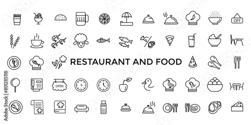 Restaurant cafe menu, food and drink line web icon set. Outline icons pack. Icon collection. Editable vector icon and illustration.