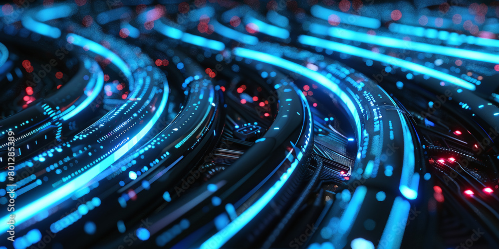 Dynamic fiber optic cables concept with vibrant colors. Abstract technology and communication Dynamic fiber optic cables concept with vibrant colors. Abstract technology and communication