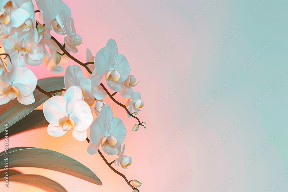 Elegant Orchid Branch on Soft Pink Background