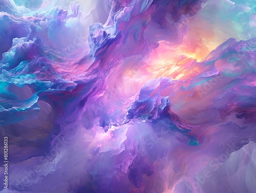 Fabulous fantasy futuristic abstract background with multicolored clouds or water or crystal on violet background