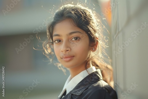Portrait of a young Indian girl in a school uniform photo