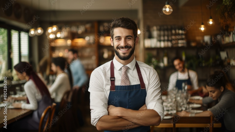 portrait of a smiling waiter in a restaurant portrait of a smiling waiter in a restaurant