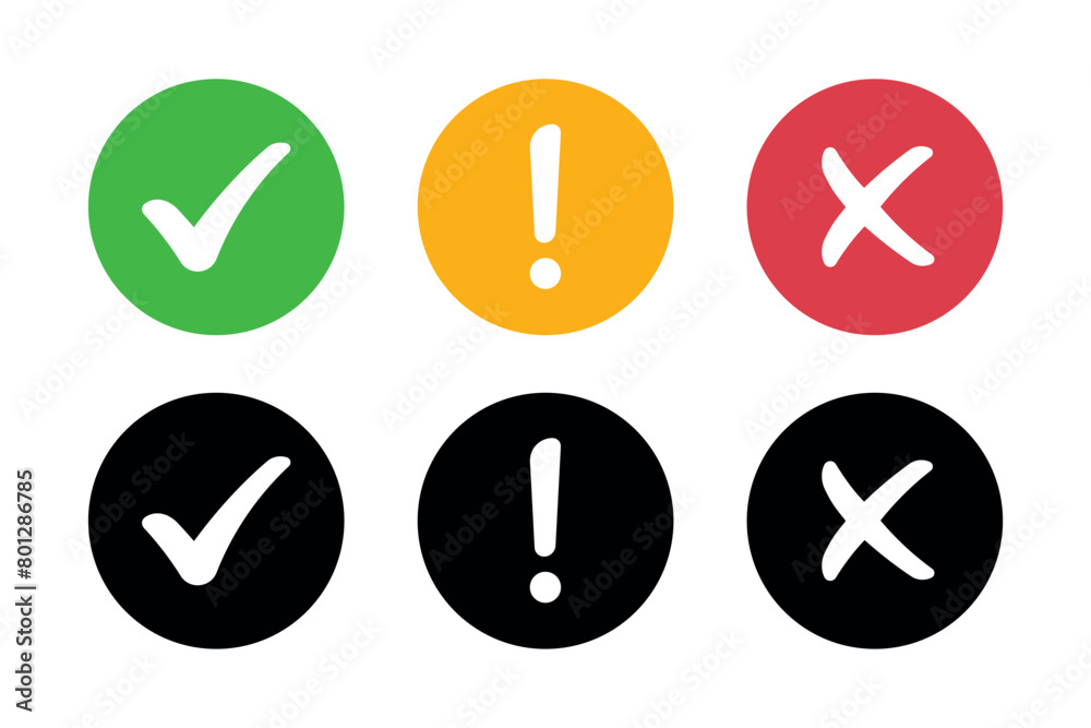 Check Cross And Exclamation Mark Circles Set Check Cross And Exclamation Mark Circles Set