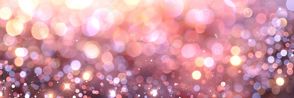 Blush Rose Glitter Defocused Abstract Twinkly Lights Background, glowing blurred lights in delicate blush rose colors.