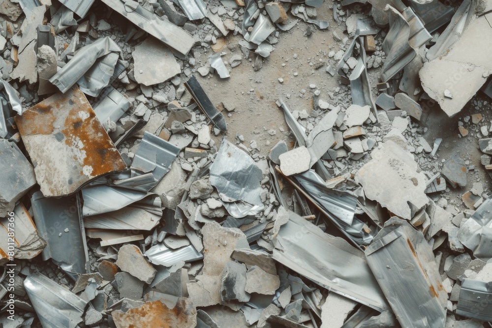 A close-up view of meticulously arranged metallic construction debris on a bright surface, captured with hyper-realism using a Canon 5D Mark III. A close-up view of meticulously arranged metallic construction debris on a bright surface, captured with hyper-realism using a Canon 5D Mark III.